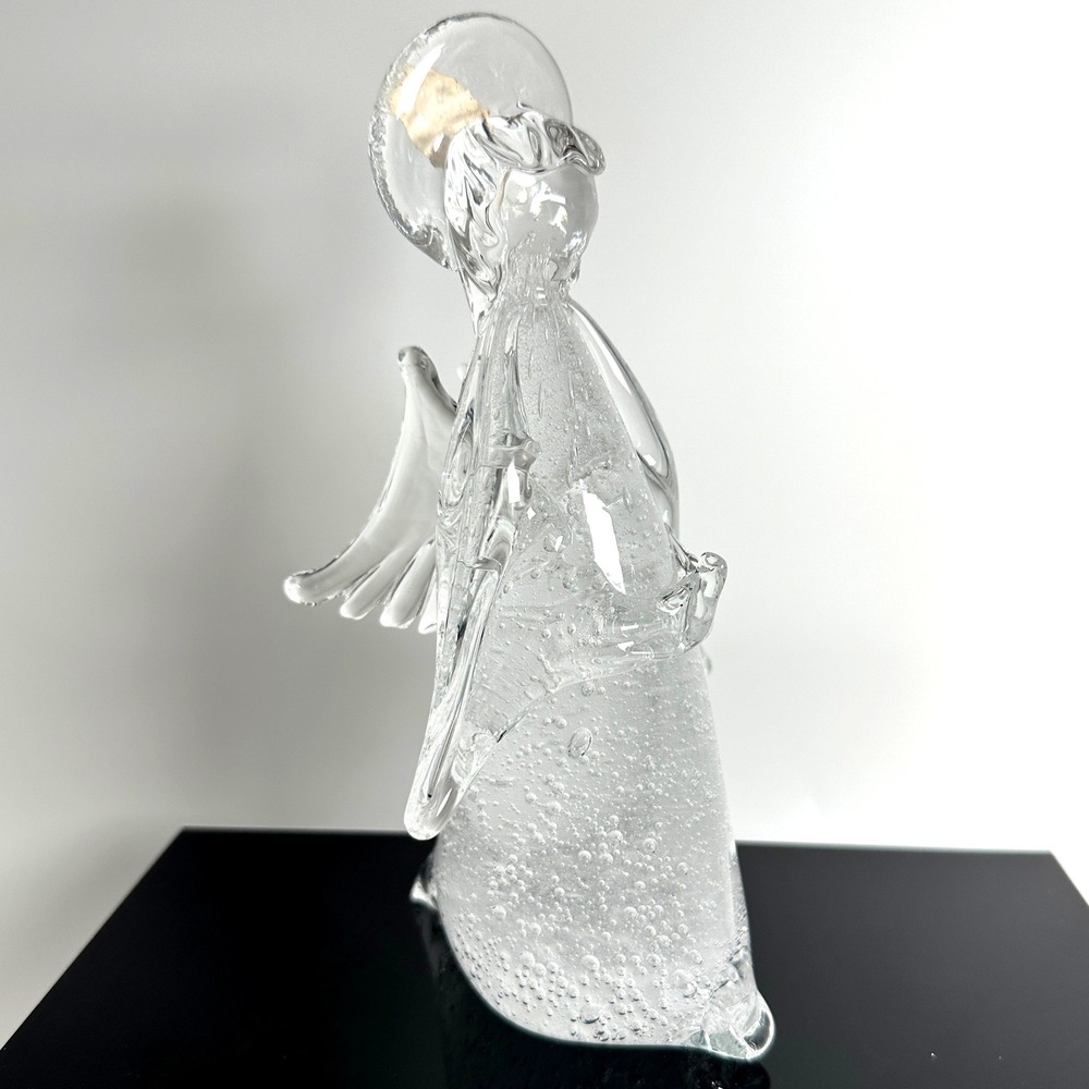 Murano Glass Angel Figurine Clear Bullicante Bubble Made in Italy Christmas